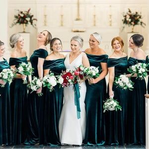 Emerald green velvet bridesmaids dress